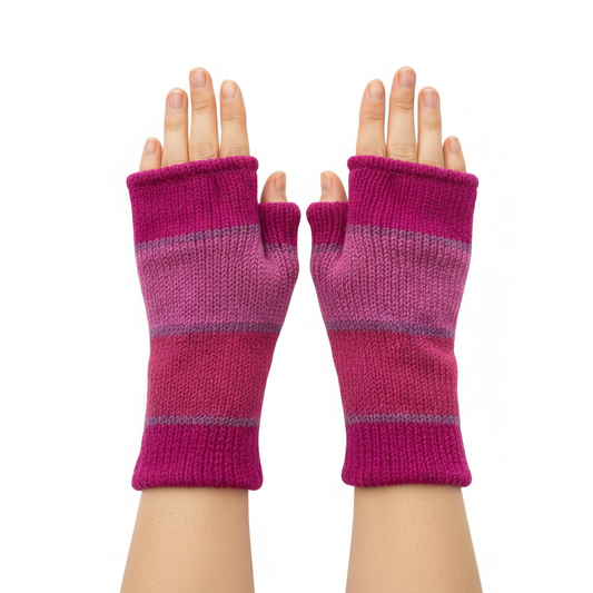 Handmade Knit Handwarmers 100% Wool Winter Striped Fingerless Fleece Lined Gloves Hand Warmer One Size P71