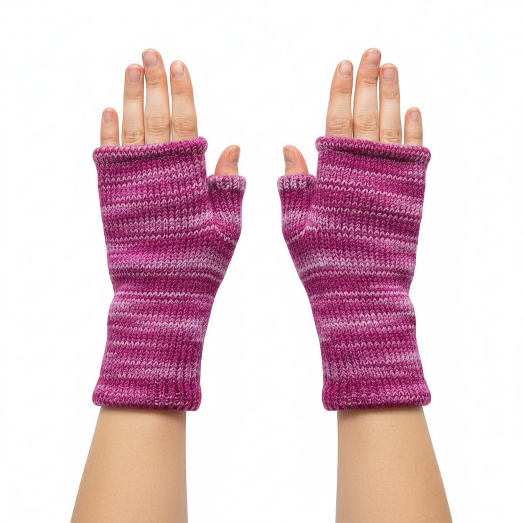 Handmade Knit Handwarmers 100% Wool Winter Striped Fingerless Fleece Lined Gloves Hand Warmer One Size P75