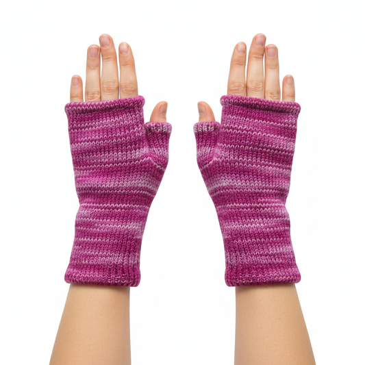Handmade Knit Handwarmers 100% Wool Winter Striped Fingerless Fleece Lined Gloves Hand Warmer One Size P75