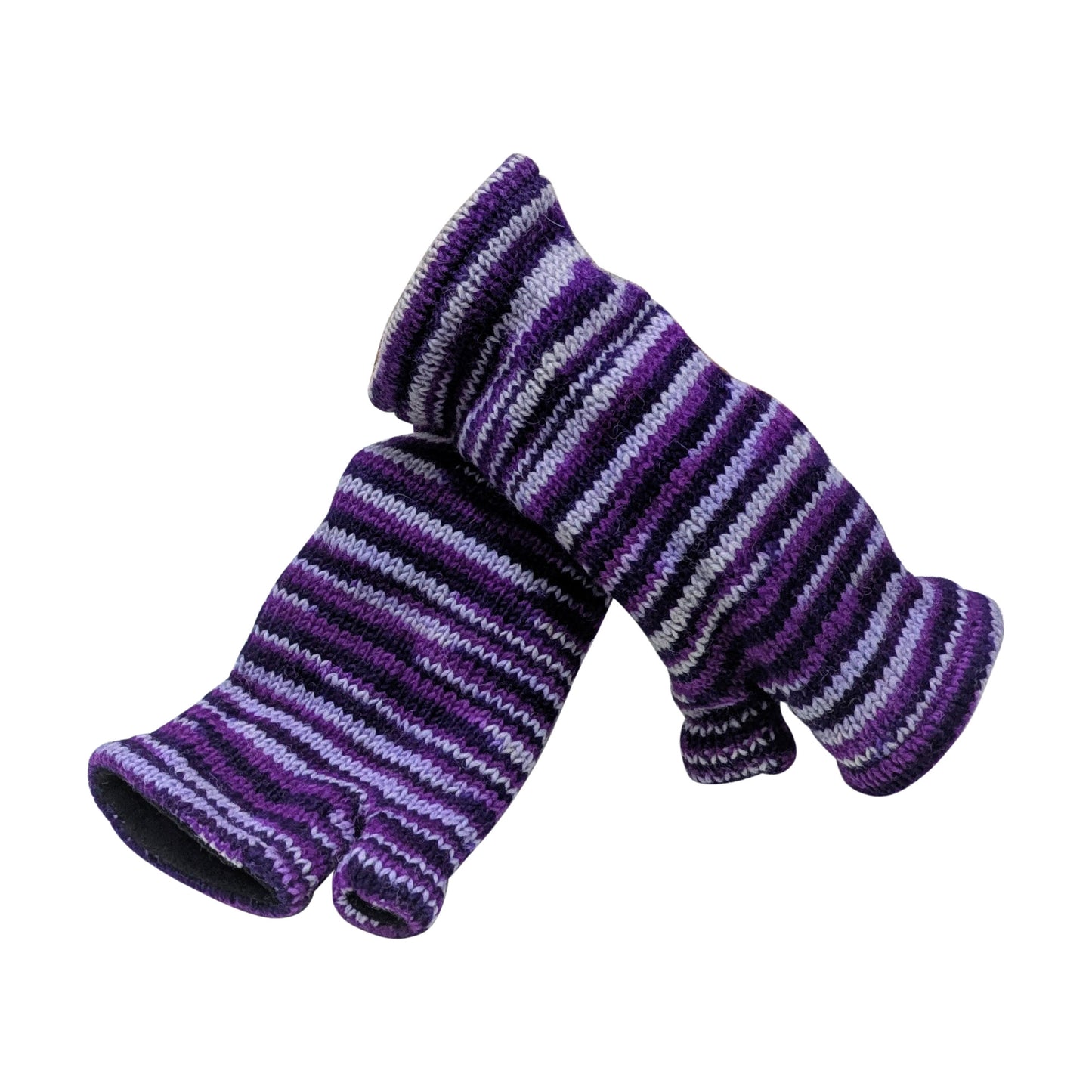 Handmade Knit Handwarmers 100% Wool Winter Striped Fingerless Fleece Lined Gloves Hand Warmer One Size P76