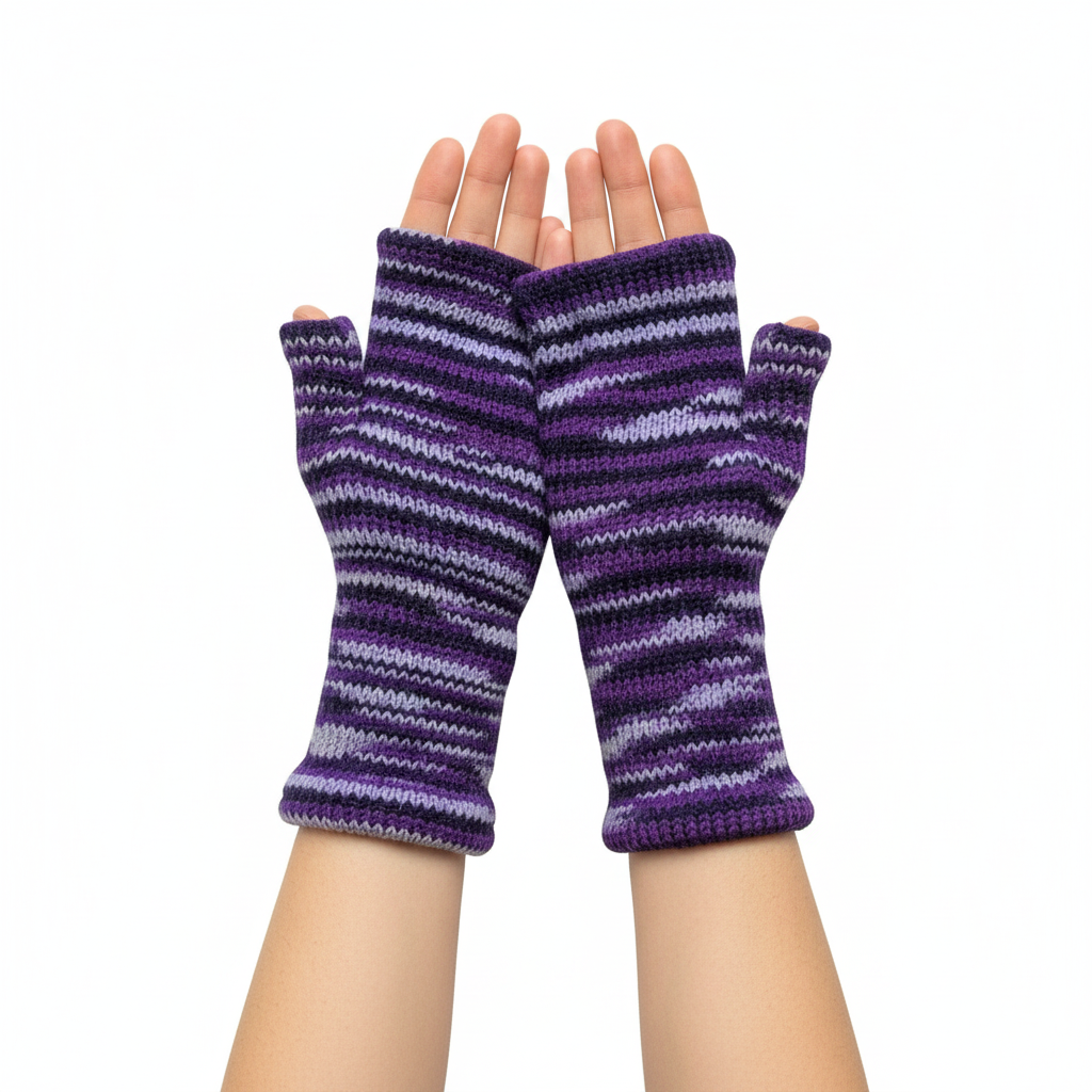 Handmade Knit Handwarmers 100% Wool Winter Striped Fingerless Fleece Lined Gloves Hand Warmer One Size P76