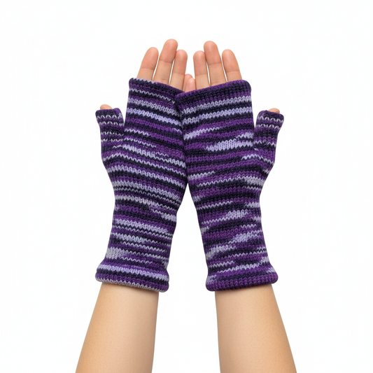 Handmade Knit Handwarmers 100% Wool Winter Striped Fingerless Fleece Lined Gloves Hand Warmer One Size P76