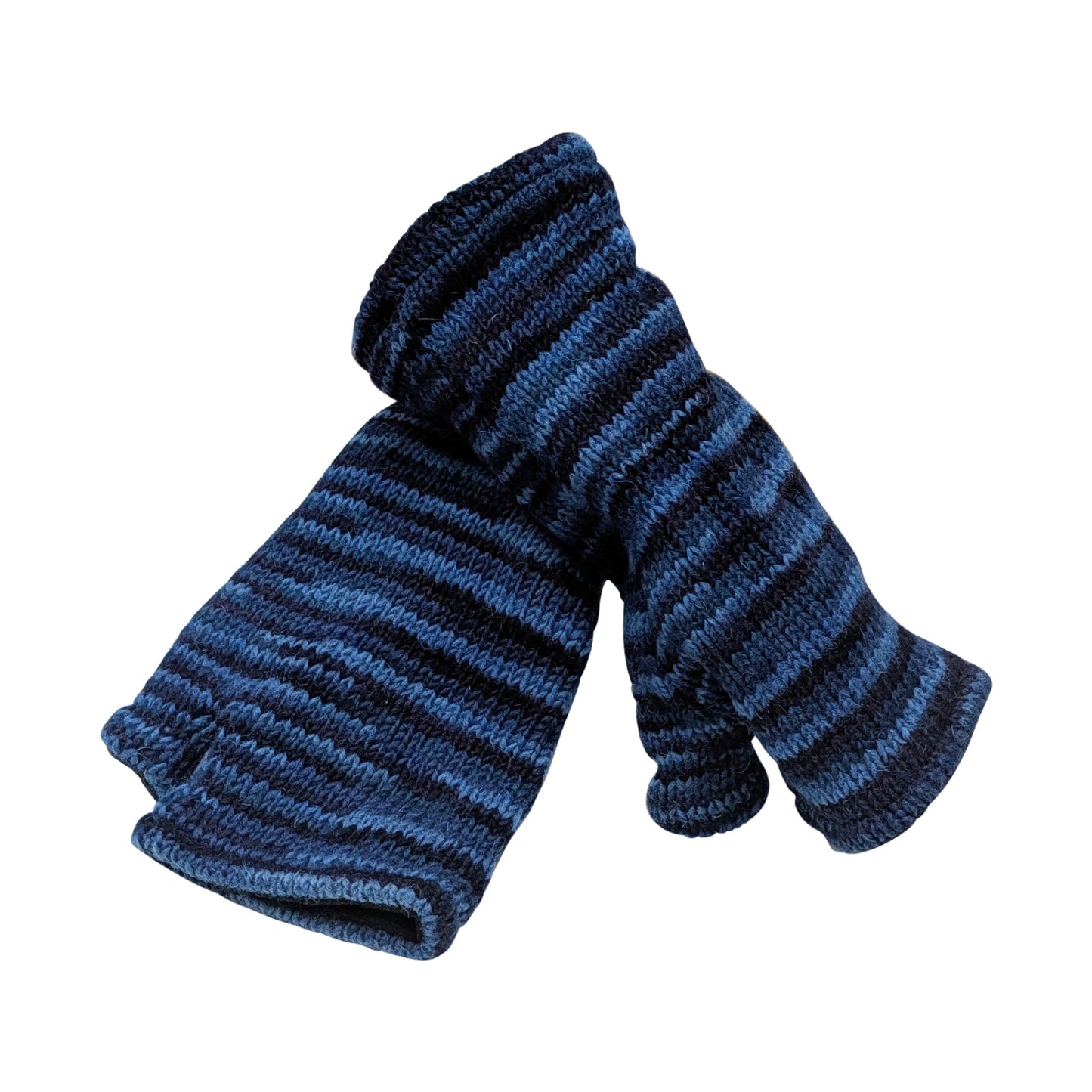 Handmade Knit Handwarmers 100% Wool Winter Striped Fingerless Fleece Lined Gloves Hand Warmer One Size P77