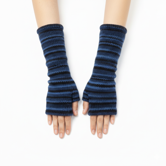 Handmade Knit Handwarmers 100% Wool Winter Striped Fingerless Fleece Lined Gloves Hand Warmer One Size P77