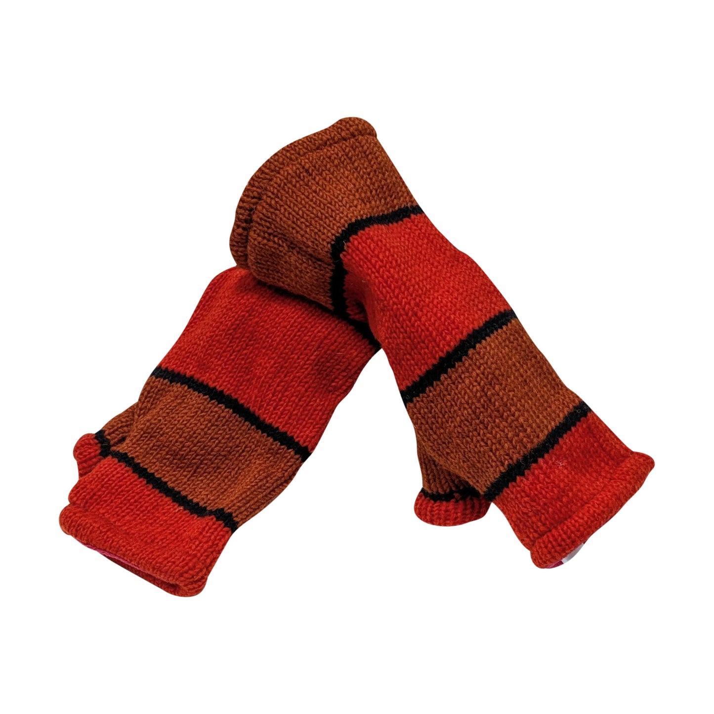Handmade Knit Handwarmers 100% Wool Winter Striped Fingerless Fleece Lined Gloves Hand Warmer One Size P8
