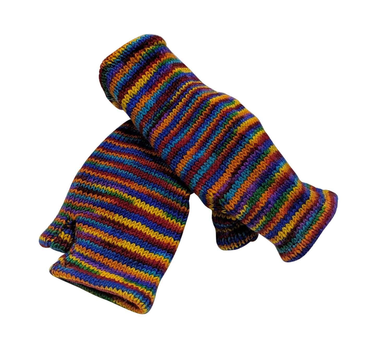 Handmade Knit Handwarmers 100% Wool Winter Striped Fingerless Fleece Lined Gloves Hand Warmer One Size P82