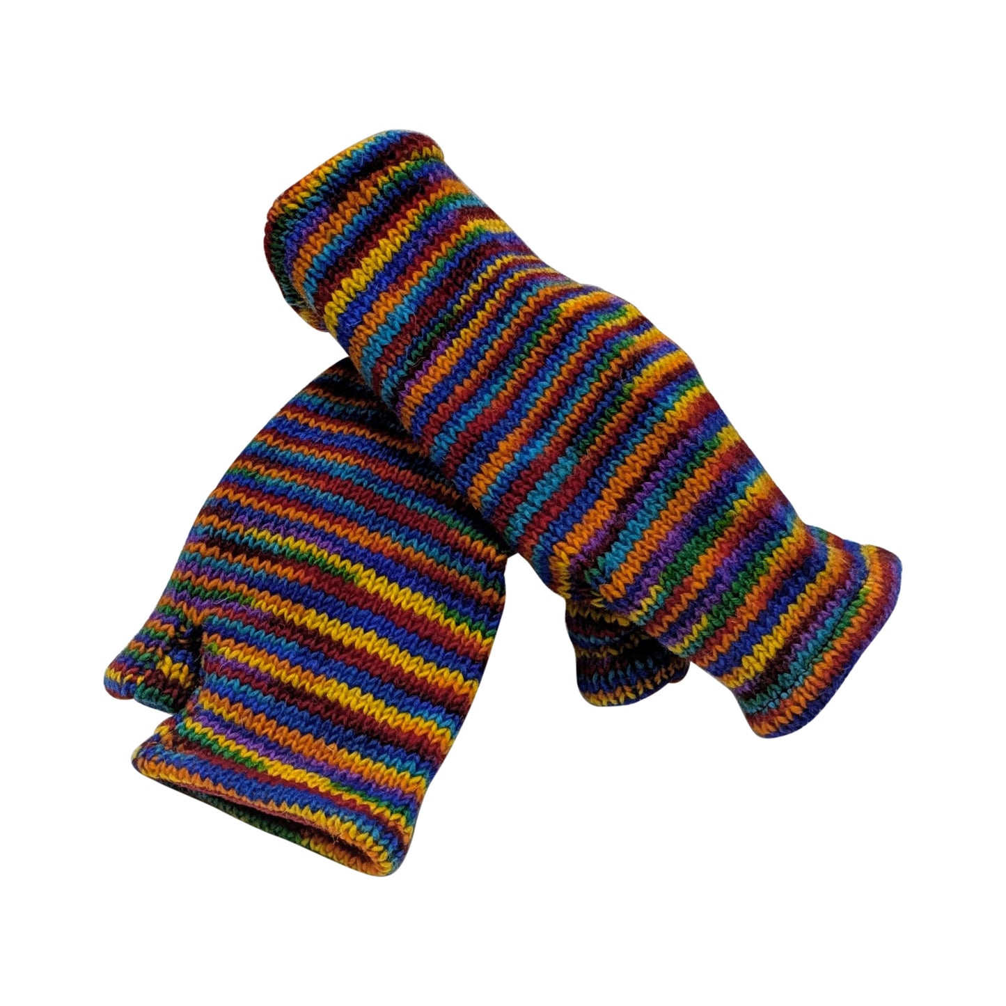 Handmade Knit Handwarmers 100% Wool Winter Striped Fingerless Fleece Lined Gloves Hand Warmer One Size P82