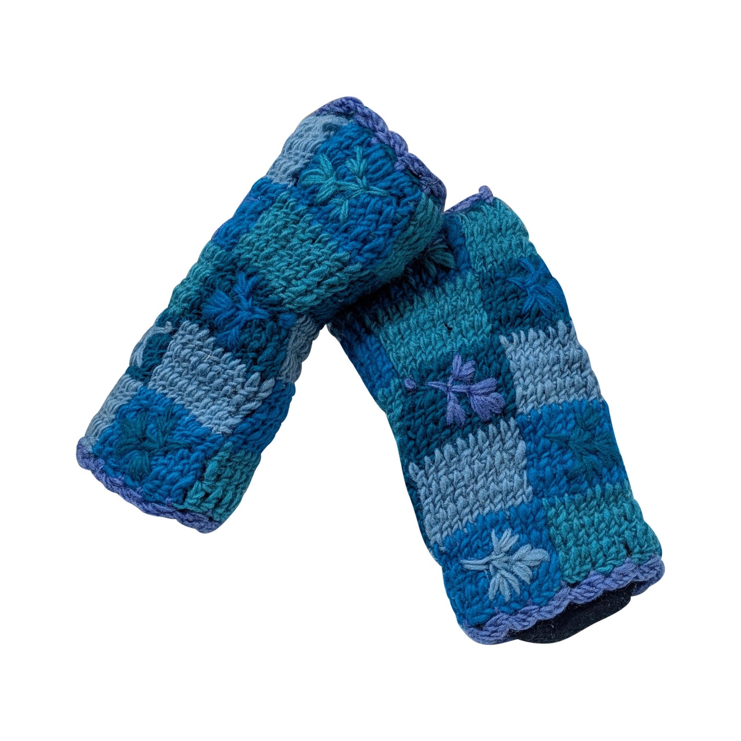 Handmade Crochet Stitch Handwarmers 100% Wool | Fleece Lined Fingerless Gloves One Size P14