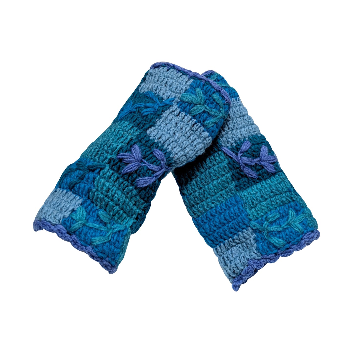 Handmade Crochet Stitch Handwarmers 100% Wool | Fleece Lined Fingerless Gloves One Size P17