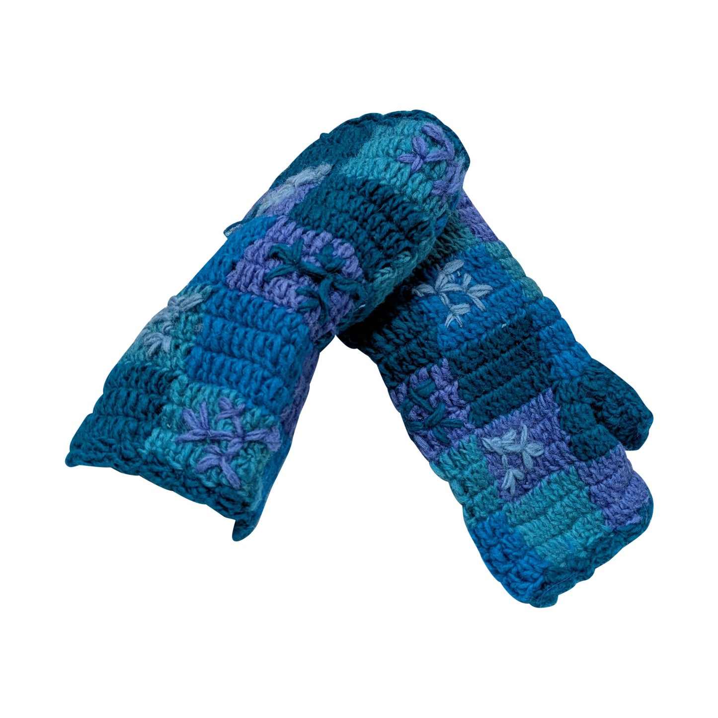 Handmade Crochet Stitch Handwarmers 100% Wool | Fleece Lined Fingerless Gloves One Size P19