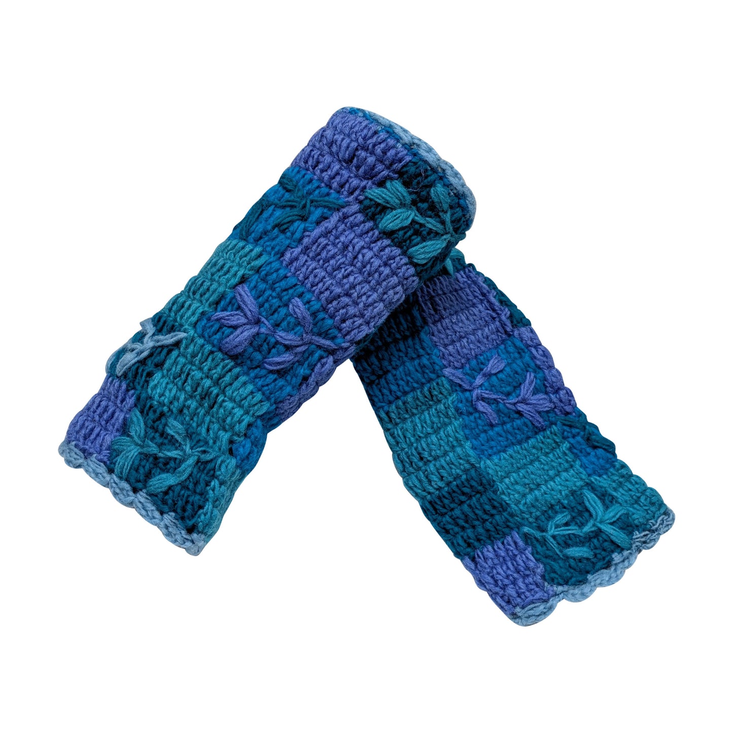 Handmade Crochet Stitch Handwarmers 100% Wool | Fleece Lined Fingerless Gloves One Size P21