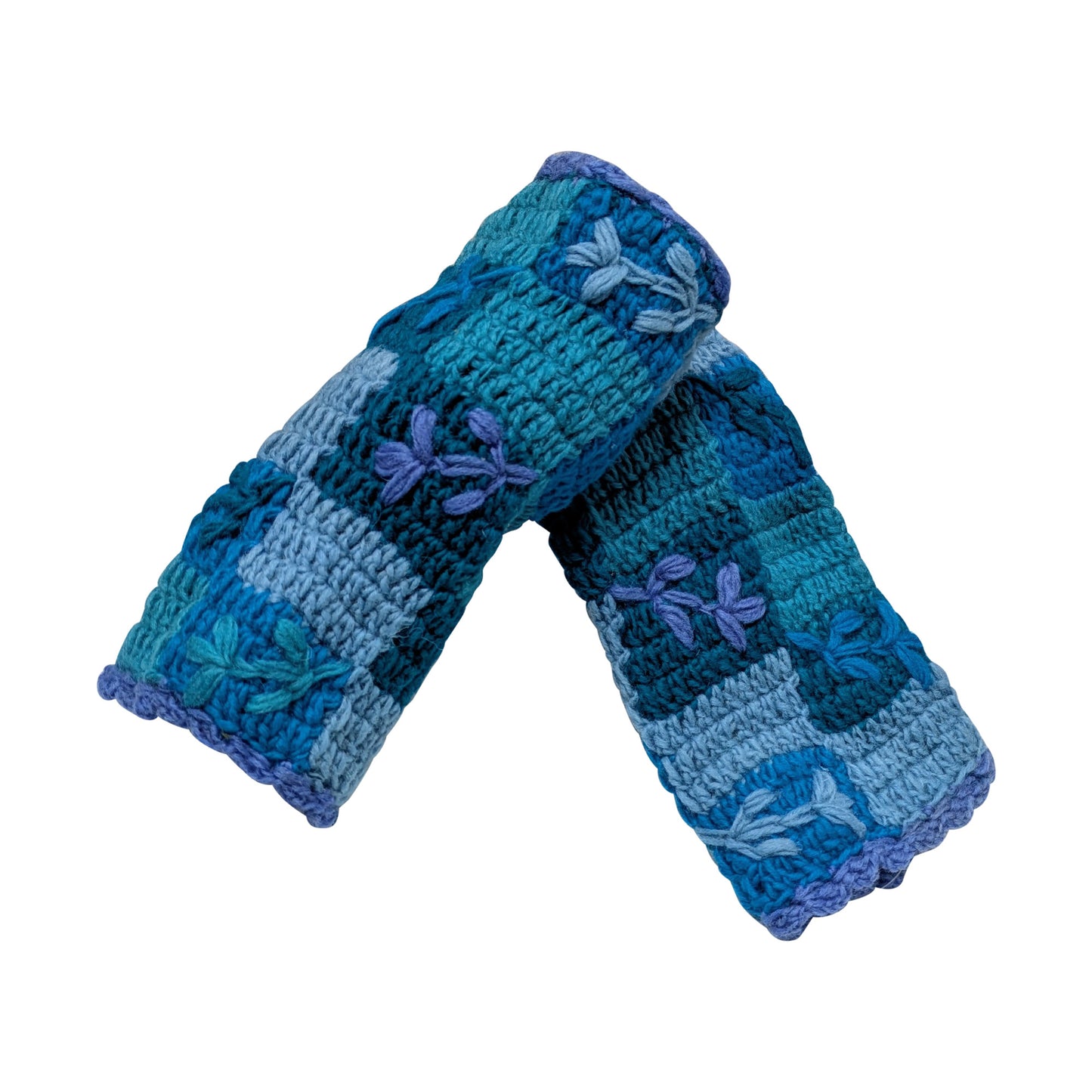 Handmade Crochet Stitch Handwarmers 100% Wool | Fleece Lined Fingerless Gloves One Size P24