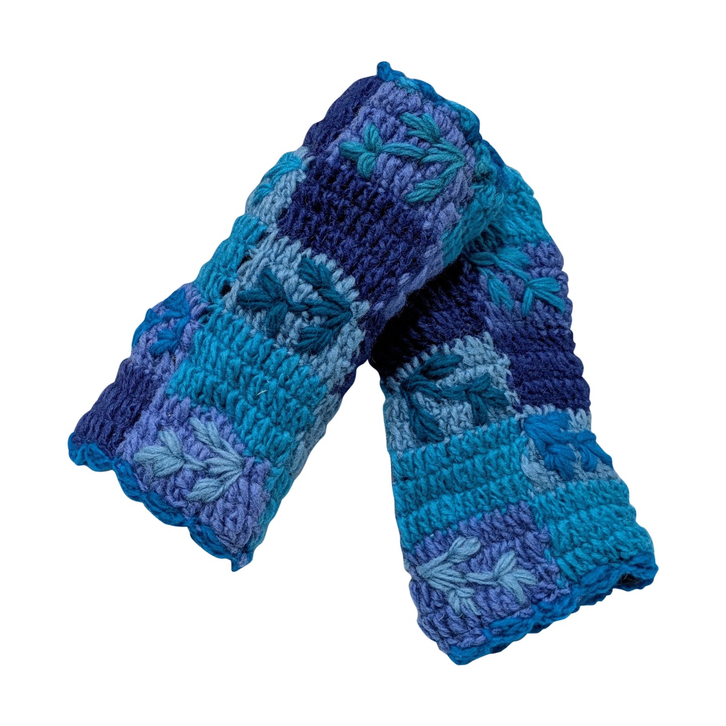 Handmade Crochet Stitch Handwarmers 100% Wool | Fleece Lined Fingerless Gloves One Size P3