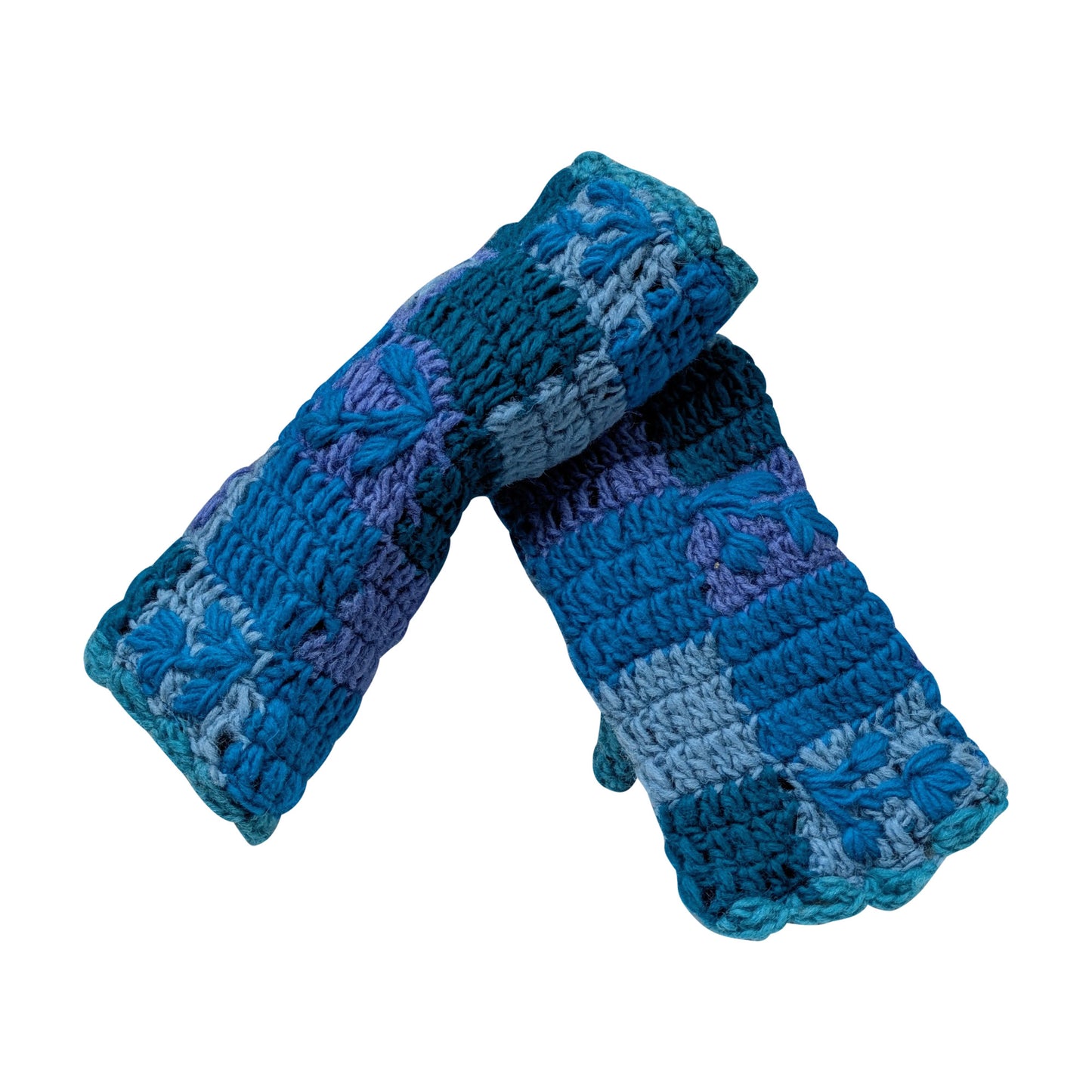 Handmade Crochet Stitch Handwarmers 100% Wool | Fleece Lined Fingerless Gloves One Size P4