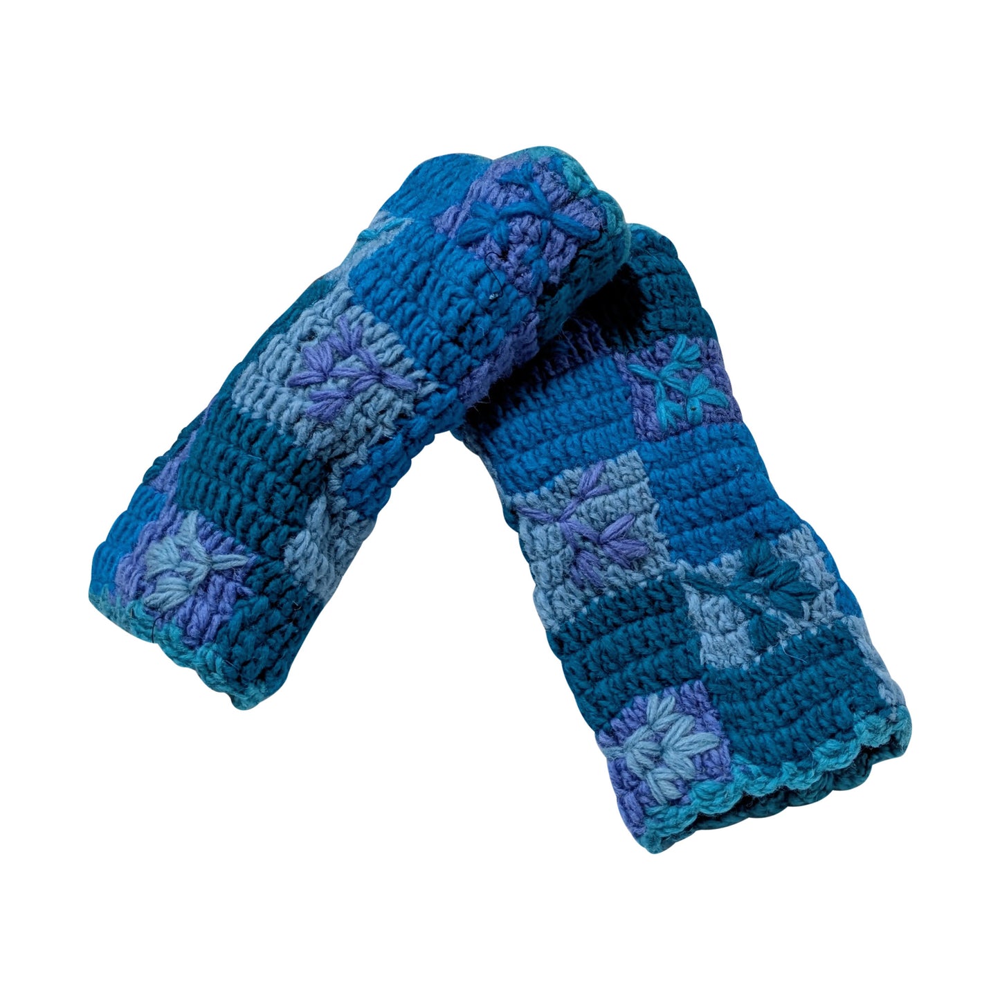 Handmade Crochet Stitch Handwarmers 100% Wool | Fleece Lined Fingerless Gloves One Size P5