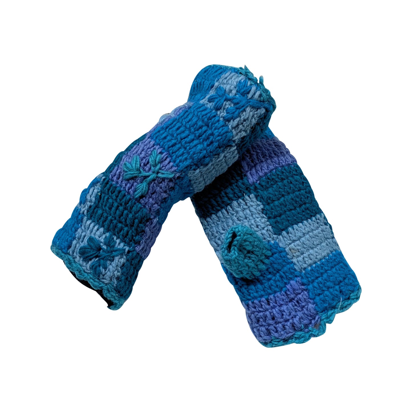 Handmade Crochet Stitch Handwarmers 100% Wool | Fleece Lined Fingerless Gloves One Size P6