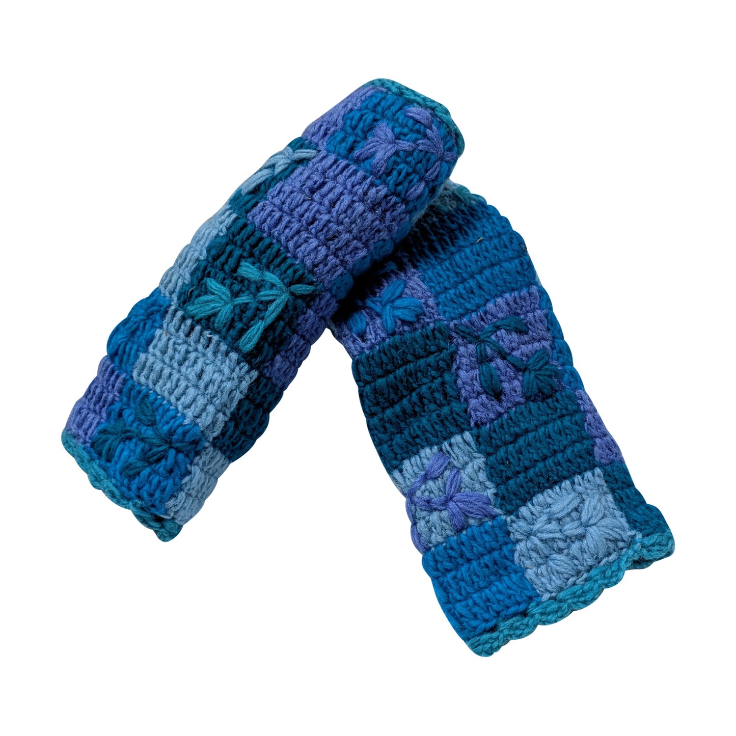 Handmade Crochet Stitch Handwarmers 100% Wool | Fleece Lined Fingerless Gloves One Size P7
