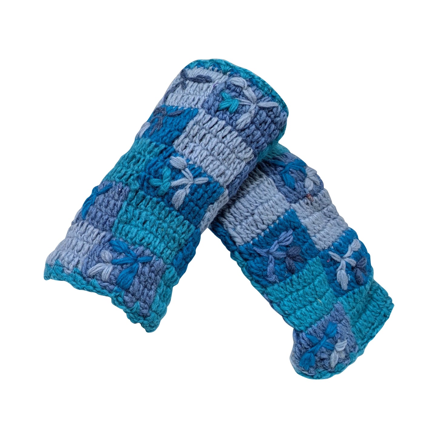 Handmade Crochet Stitch Handwarmers 100% Wool | Fleece Lined Fingerless Gloves One Size P8