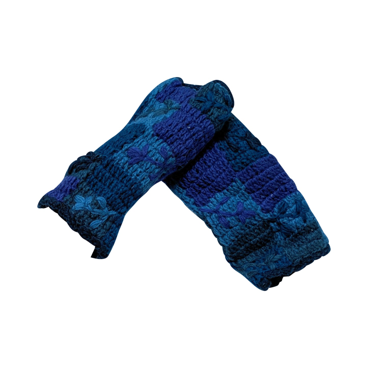 Handmade Crochet Stitch Handwarmers 100% Wool | Fleece Lined Fingerless Gloves One Size P21
