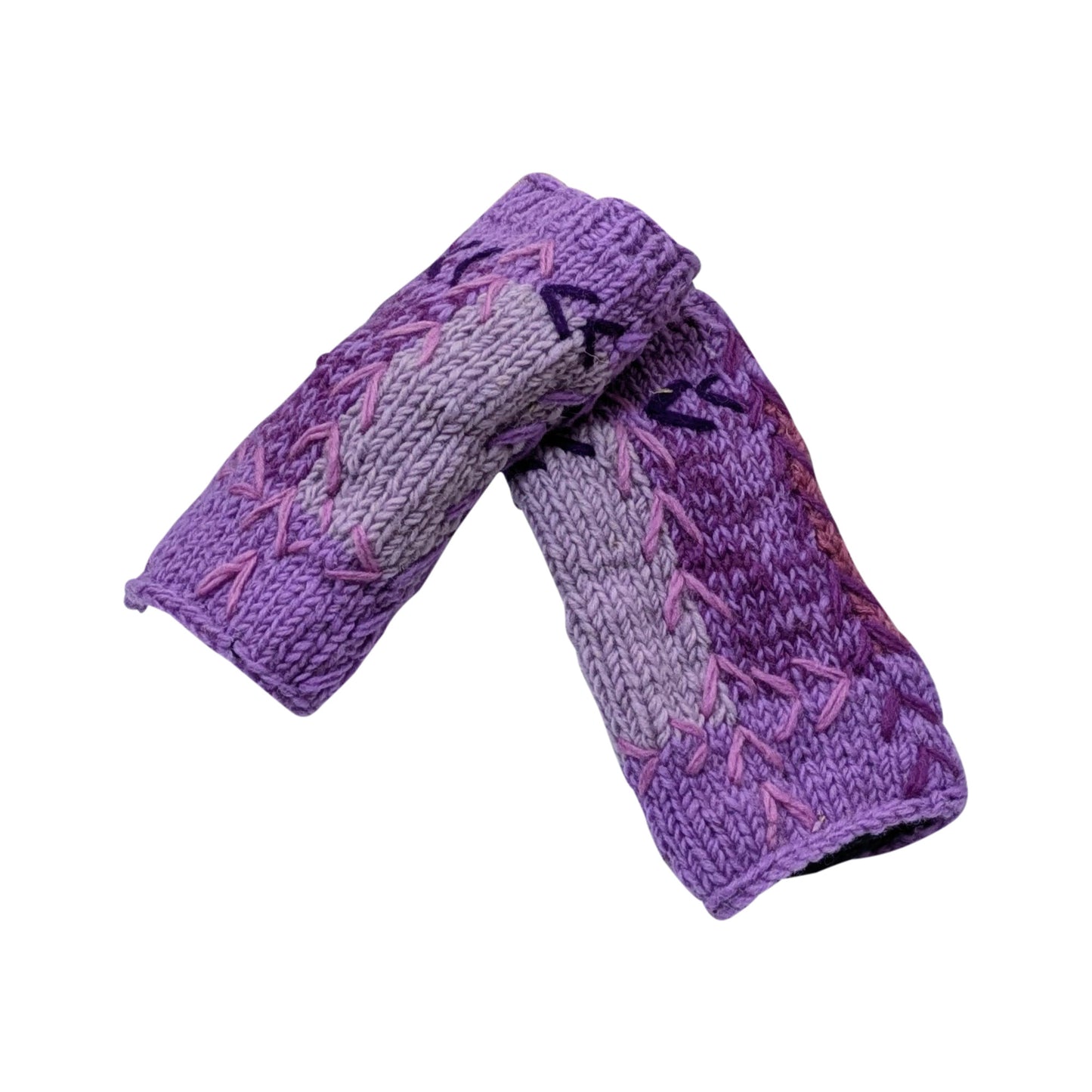 Handmade Crochet Stitch Handwarmers 100% Wool | Fleece Lined Fingerless Gloves One Size P13