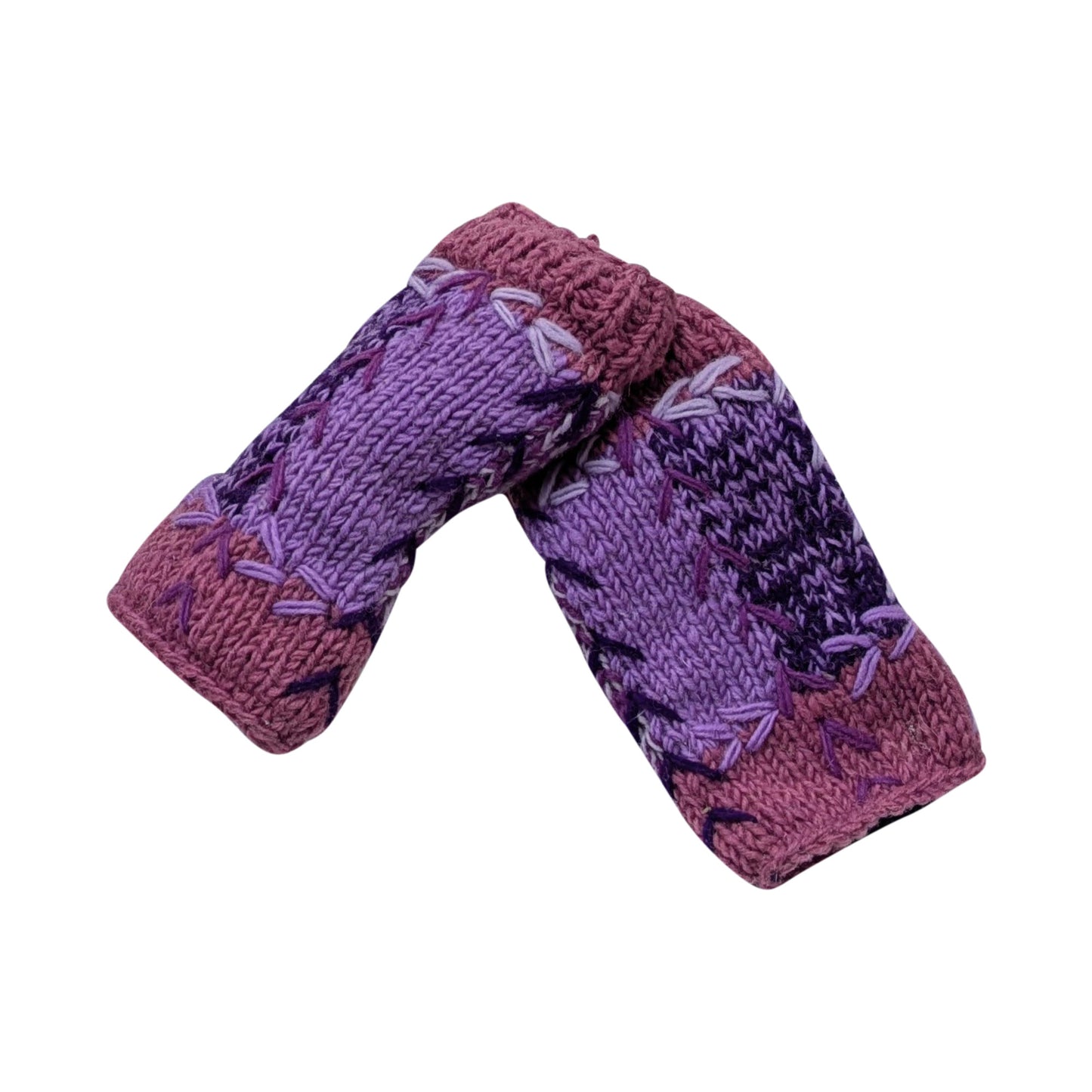 Handmade Crochet Stitch Handwarmers 100% Wool | Fleece Lined Fingerless Gloves One Size P9