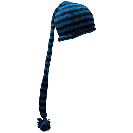 Handmade Wool Knit Beanie: Striped Boho Tassel Winter Cap P2
