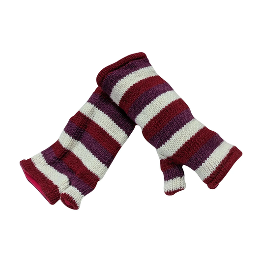 Handmade Knit Handwarmers 100% Wool Winter Striped Fingerless Fleece Lined Gloves One Size P7