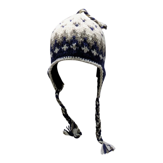 Hand Knit Wool Winter Hat: Fleece Lined, Boho Tassel - P125