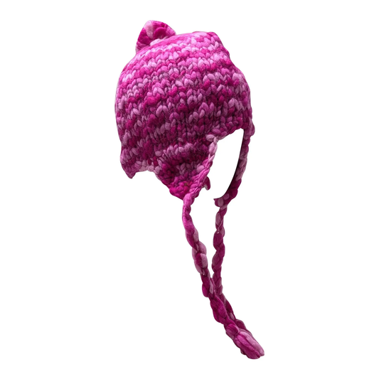 Hand Knit Wool Bobble Hat: Fleece Lined Striped Winter Cap - P9