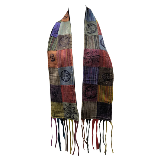 Recycled Patchwork Bohemian Tassel Fleece Lined Block Print Winter Scarf P15