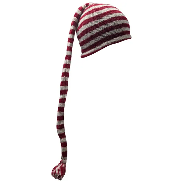 Handmade Wool Knit Beanie: Striped Boho Tassel Winter Cap P14