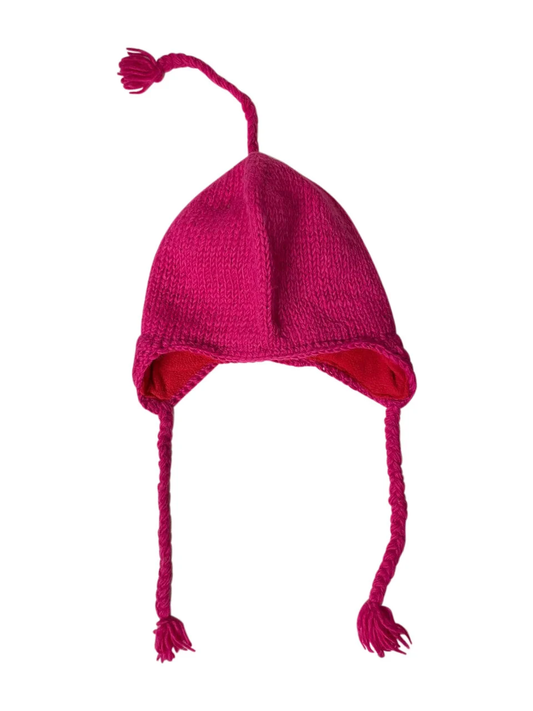 Handmade Wool Knit Hat: Unisex Fleece Lined Winter Cap - PINK