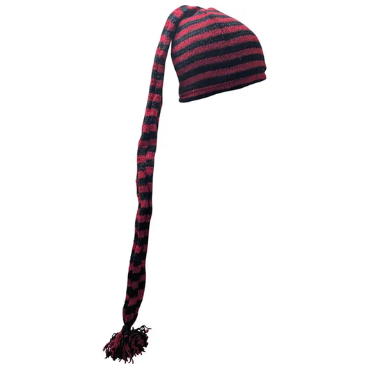 Handmade Wool Knit Beanie: Striped Boho Tassel Winter Cap P11