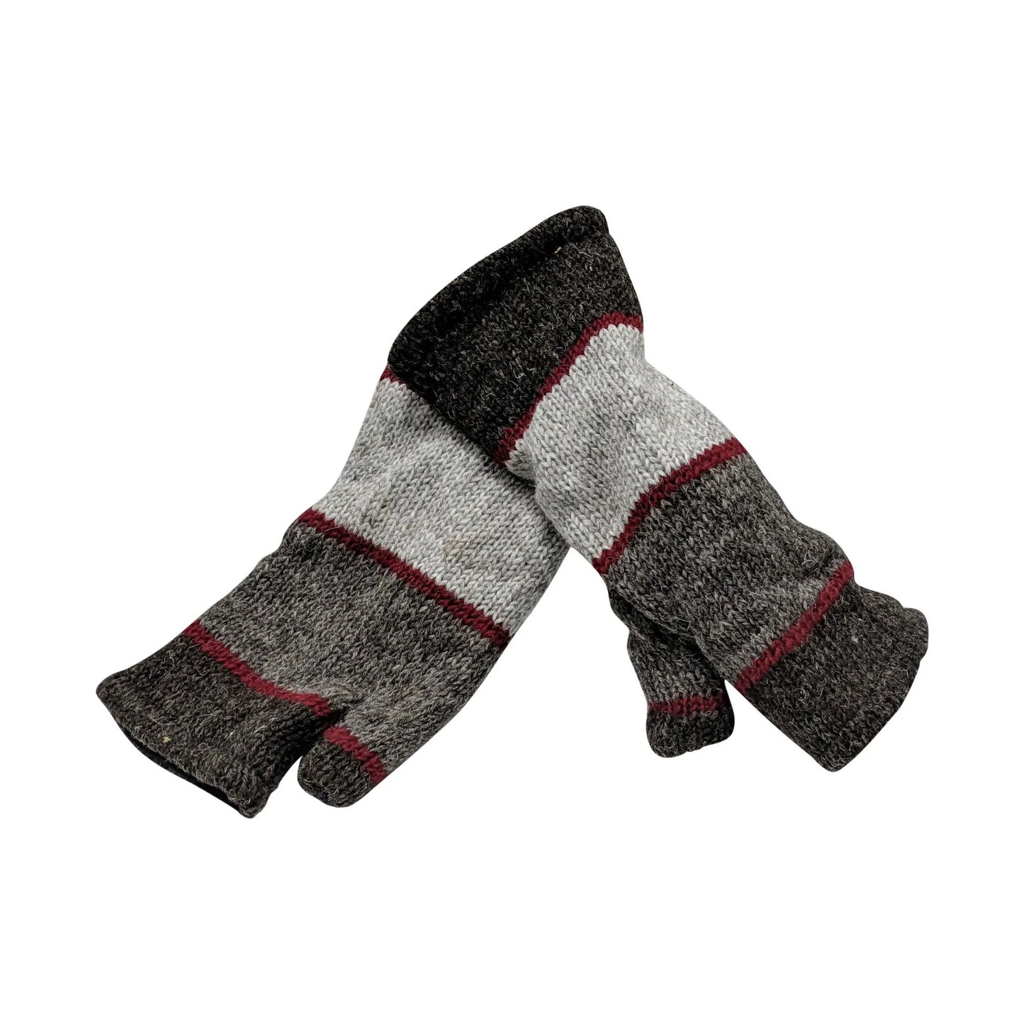 Handmade Knit Handwarmers 100% Wool Winter Striped Fingerless Fleece Lined Gloves One Size P48