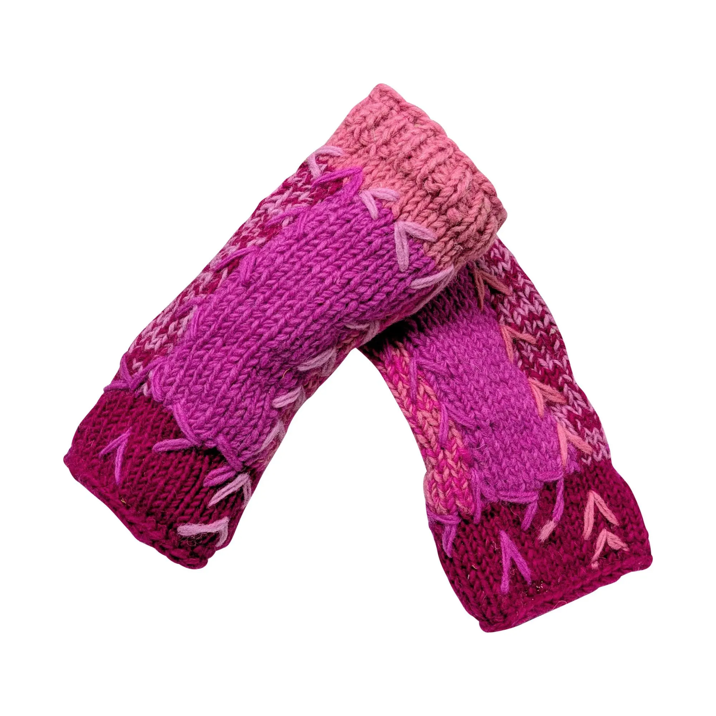 Handmade Crochet Stitch Handwarmers 100% Wool | Fleece Lined Fingerless Gloves One Size P14