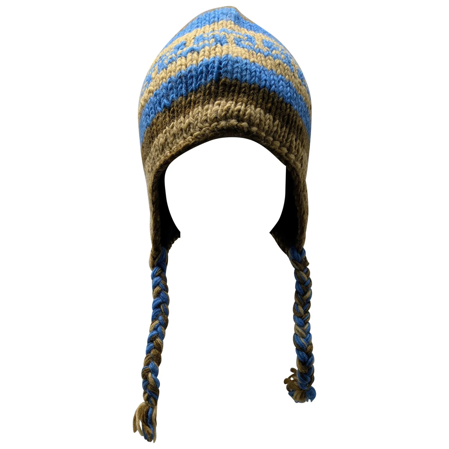Hand Knit Wool Winter Hat: Fleece Lined, Boho Tassel - P999