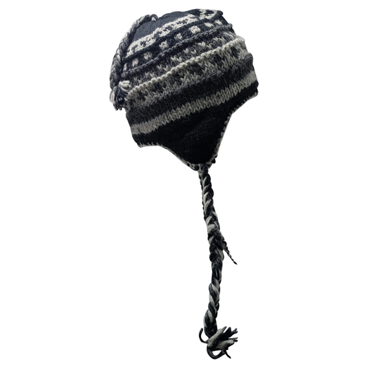 Hand Knit Wool Winter Hat: Fleece Lined, Boho Tassel - P145