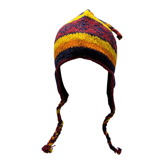 Hand Knit Wool Winter Hat: Fleece Lined, Boho Tassel - P129