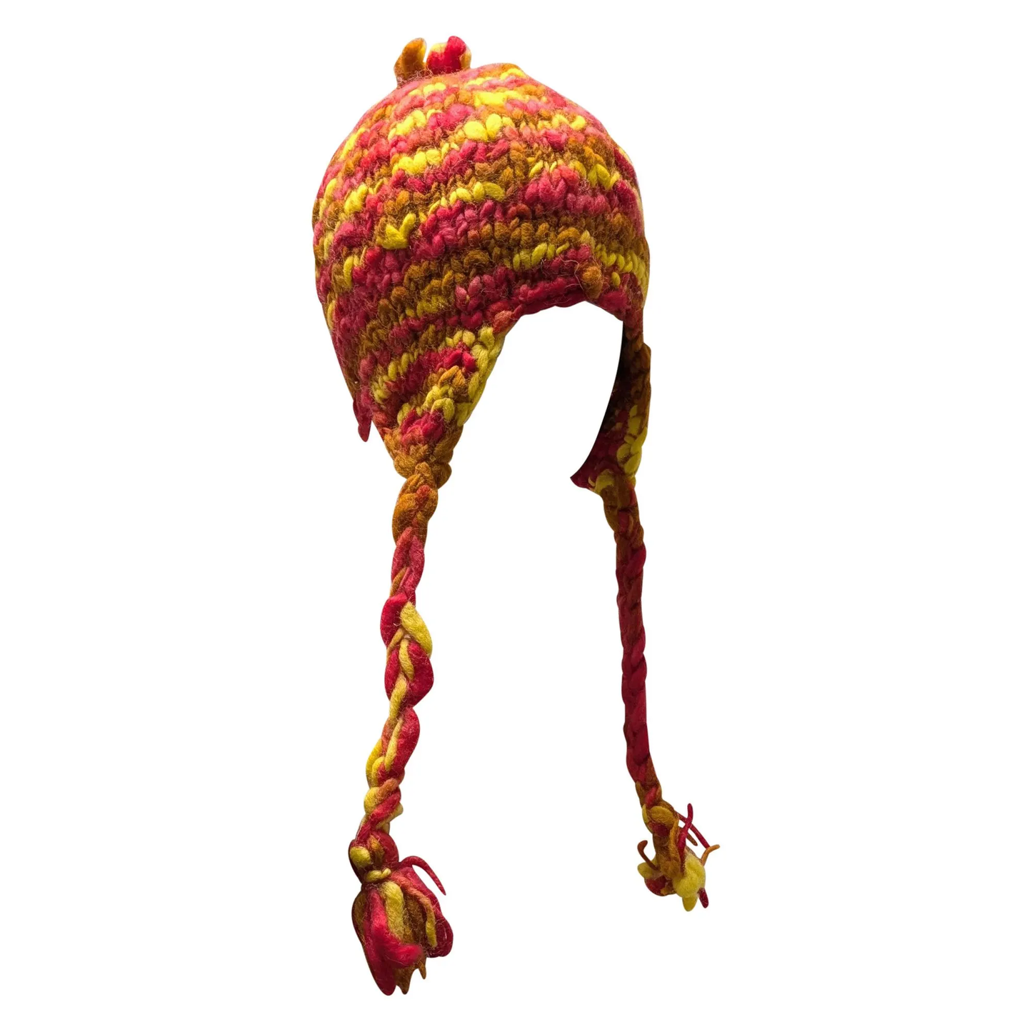 Hand Knit Wool Bobble Hat: Fleece Lined Striped Winter Cap - P8