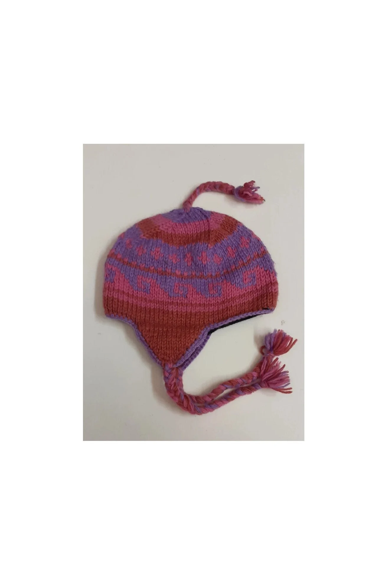 Hand Knit Wool Winter Hat: Fleece Lined, Boho Tassel - P57
