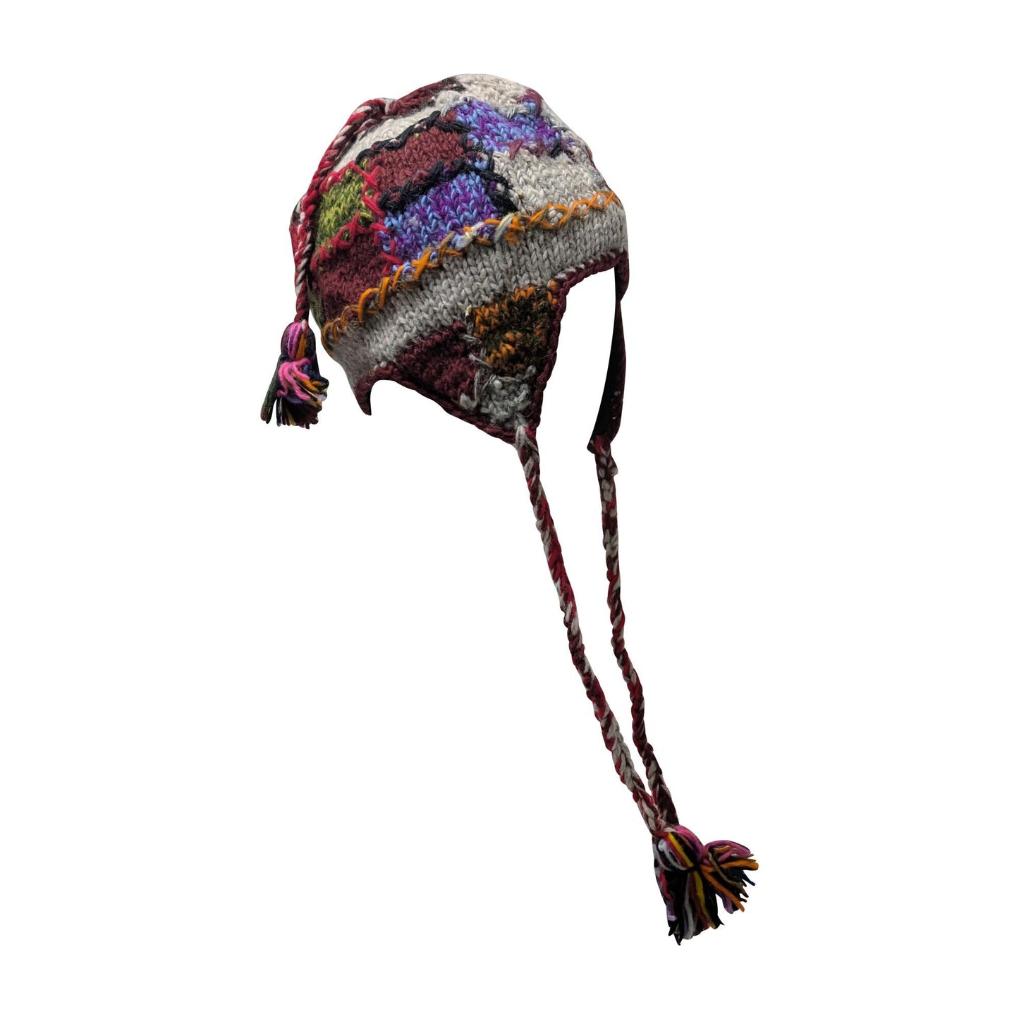 Hand Knit Wool Hat: Unisex Fleece Lined Winter Bobble Tassel - P37