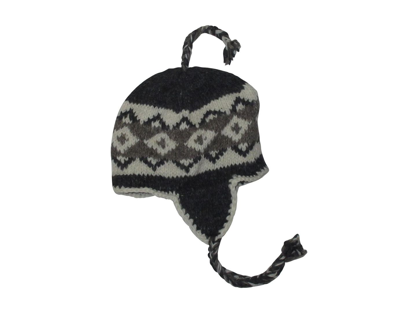 Hand Knit Wool Winter Hat: Fleece Lined, Boho Tassel - WHITE/GREY/BLACK