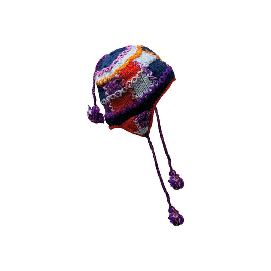 Hand Knit Wool Hat: Unisex Fleece Lined Winter Bobble Tassel - P67