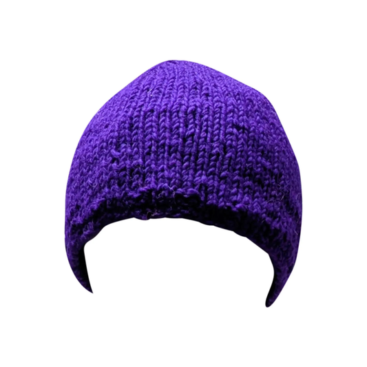 Handmade Wool Knit Beanie: Fleece Lined Winter Cap - purple p2