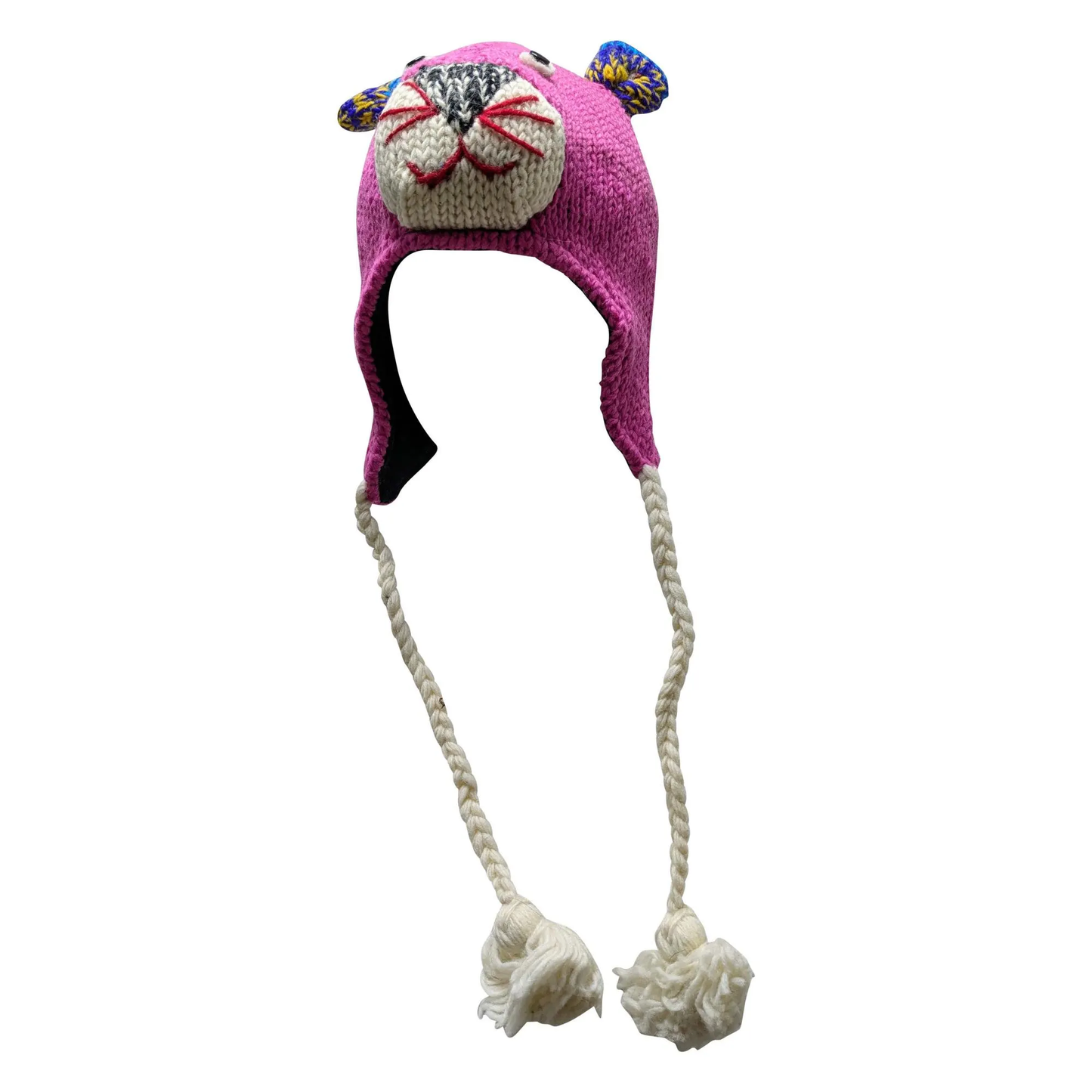 Handmade Wool Knit Animal Character Hat with Fleece Lining - P64