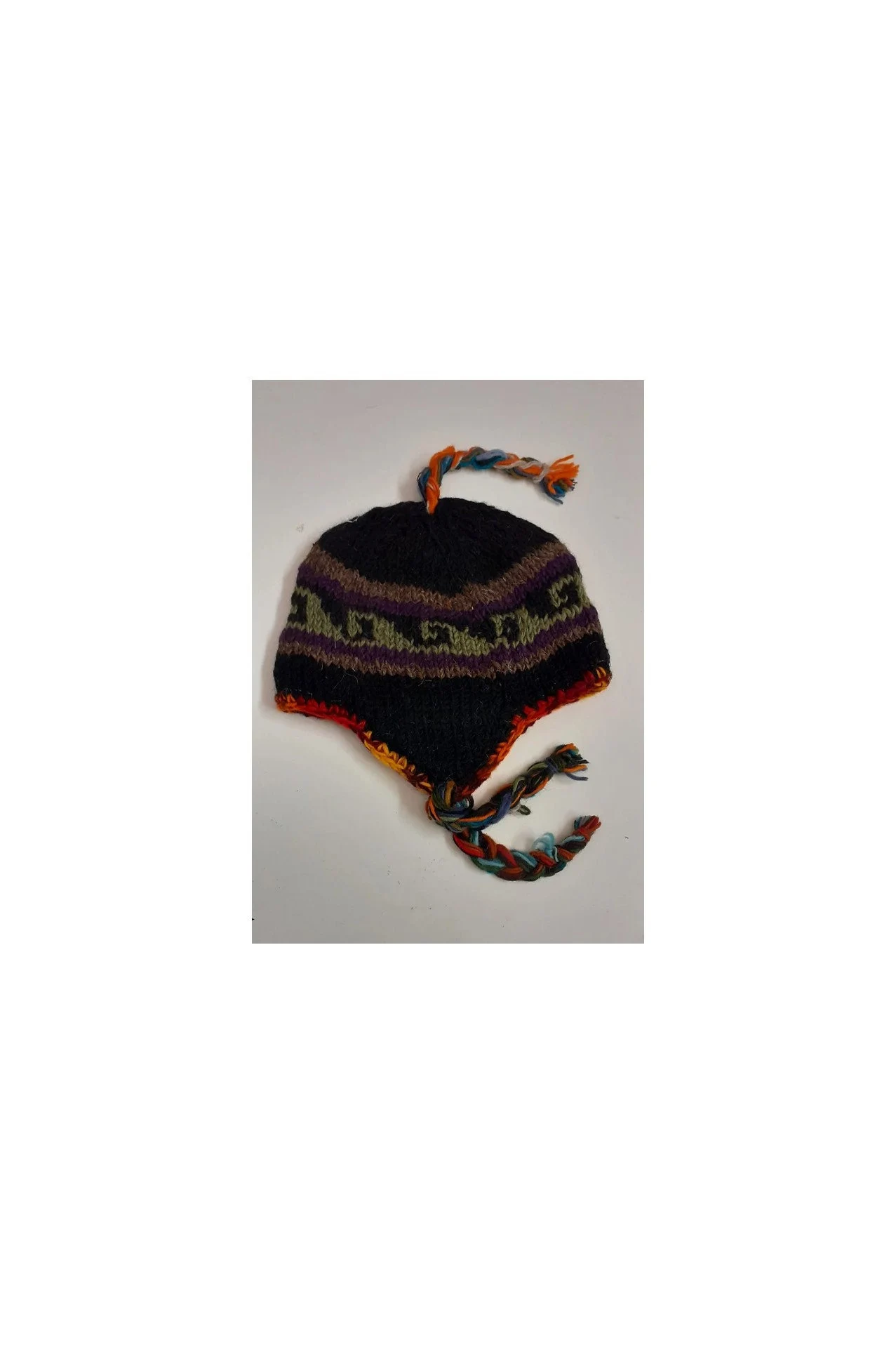 Hand Knit Wool Winter Hat: Fleece Lined, Boho Tassel - P87