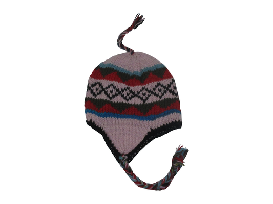 Hand Knit Wool Winter Hat: Fleece Lined, Boho Tassel - P229