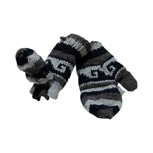 100% Wool Gloves Winter Knit boho Unisex Mittens Fleece Lining Warm Cosy P10