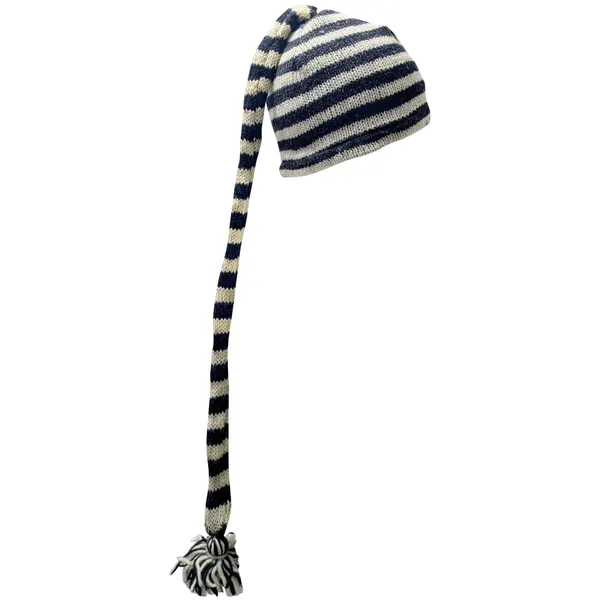 Handmade Wool Knit Beanie: Striped Boho Tassel Winter Cap P9
