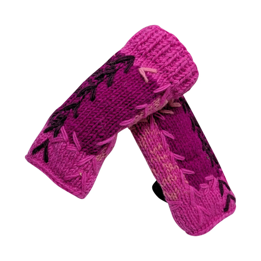 Handmade Crochet Stitch Handwarmers 100% Wool | Fleece Lined Fingerless Gloves One Size P28